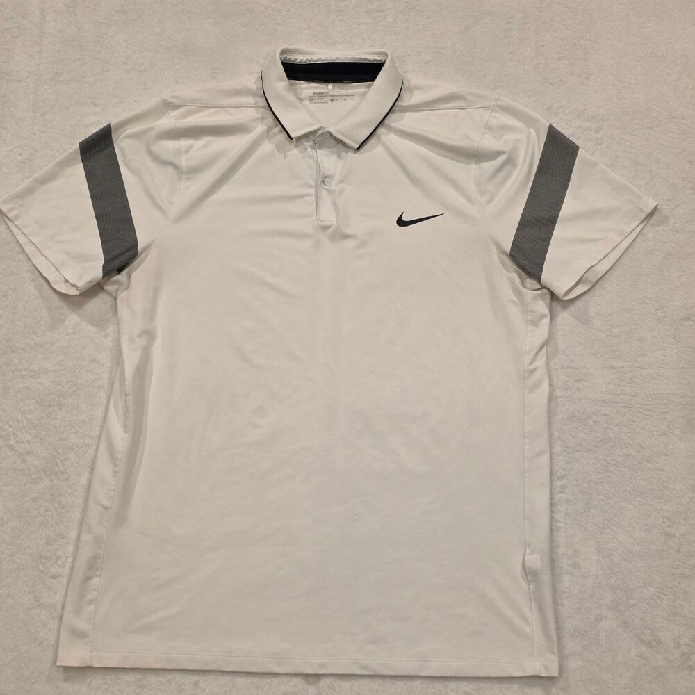 Nike Golf Dri-FIT Polo Shirt White Gray Swoosh Men's Size XL
